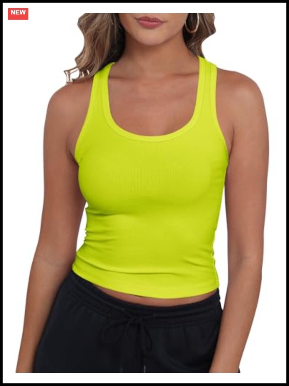 Sleeveless Scoop Neck Racerback Ribbed Knit Fitted Crop Tank Top